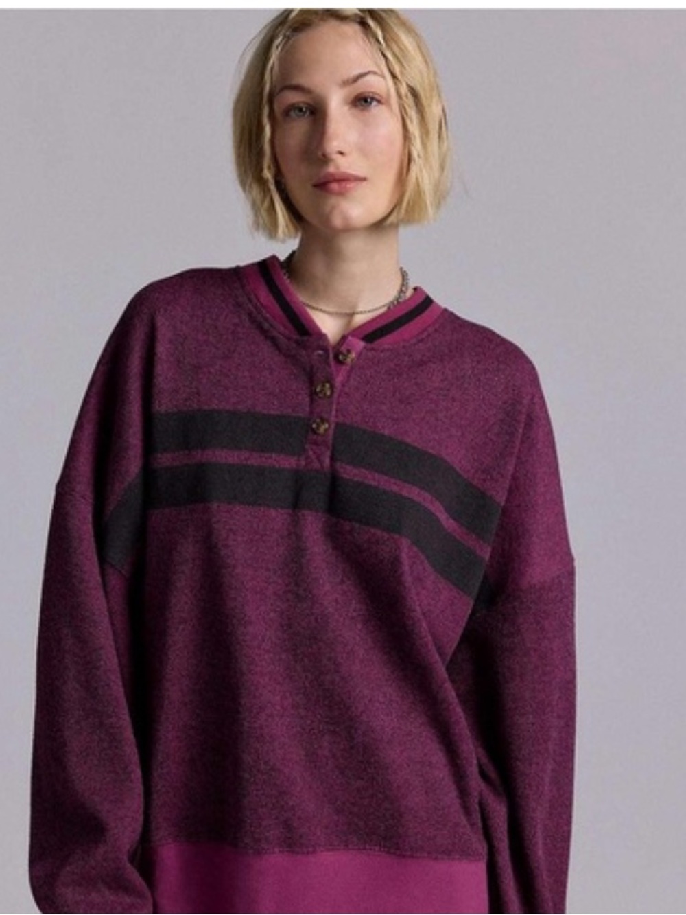 BDG Plum Stripe Henley Knit CREWNECK - Women